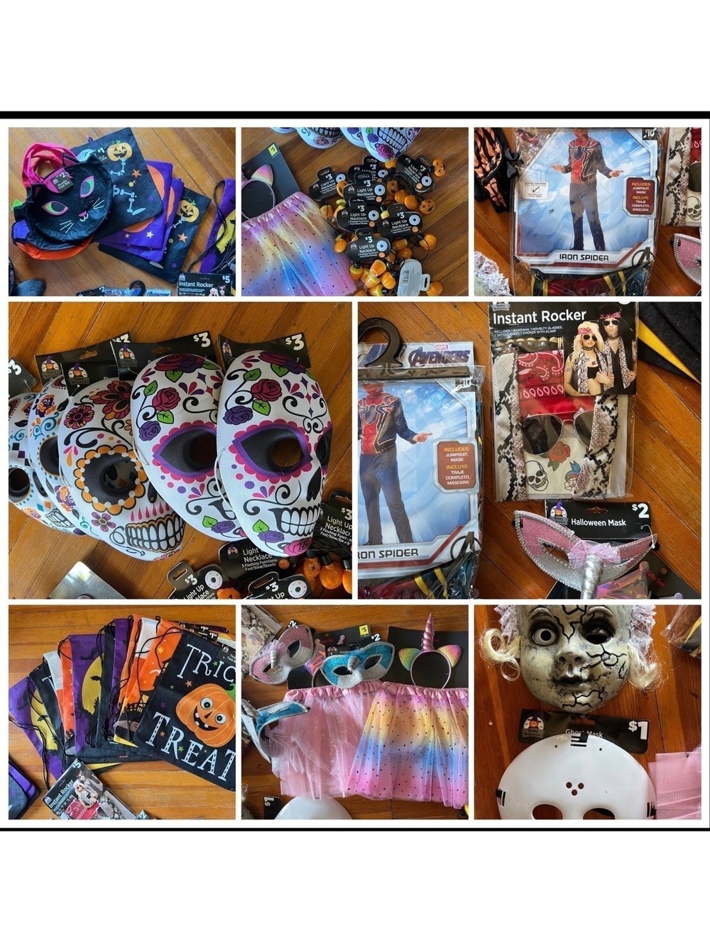 Huge Lot of 55 New Halloween Party Decorations and Costumes - Masks, Hats, Totes
